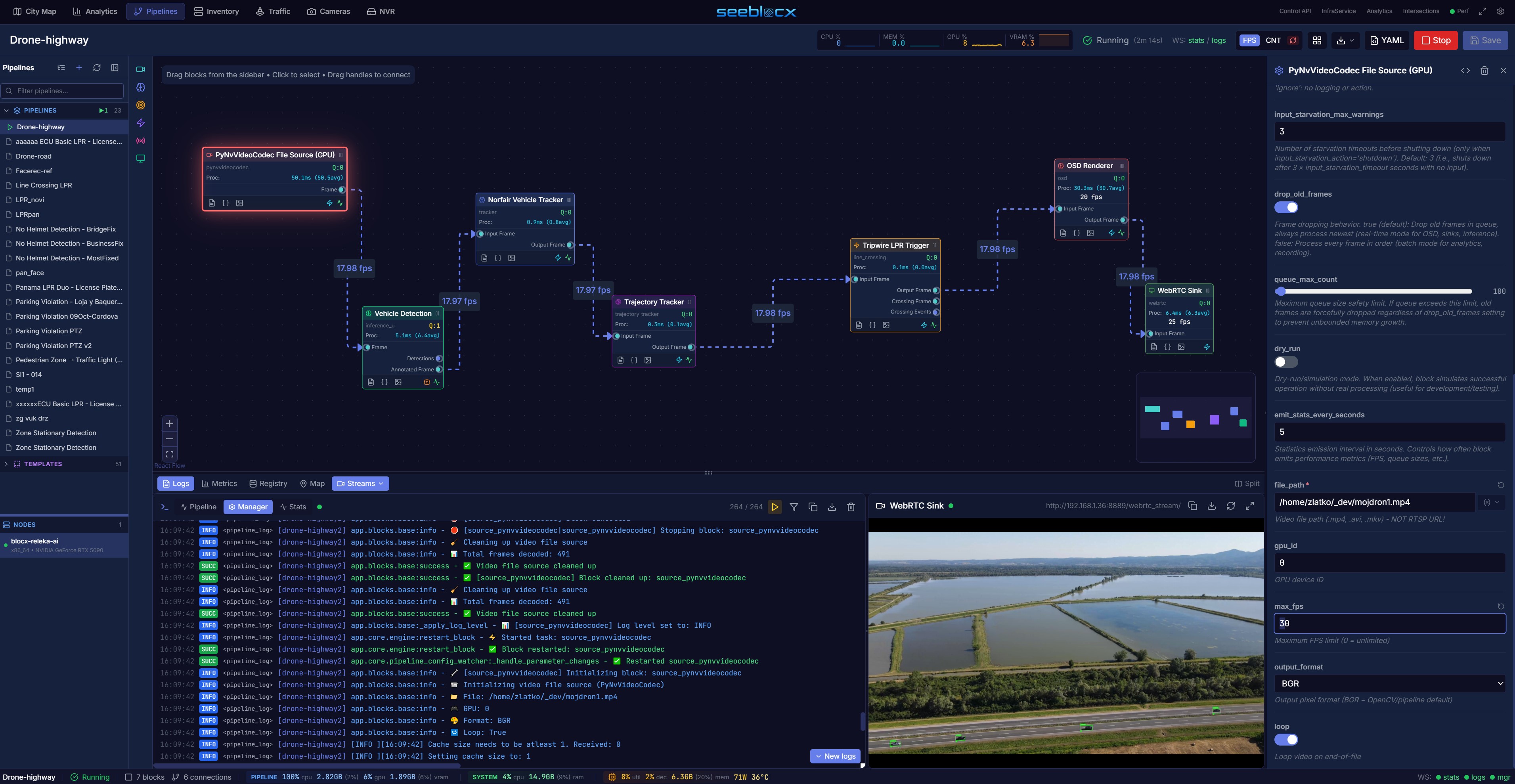 Drone aerial view with vehicle detection